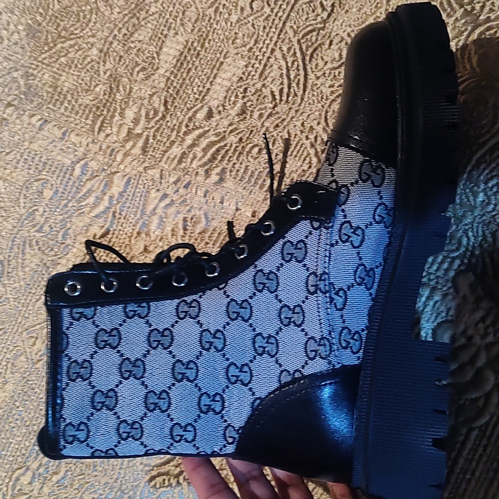 NIB Luxury Designer Double G print Combat lace up boots size 7 Inspired - Picture 5 of 10
